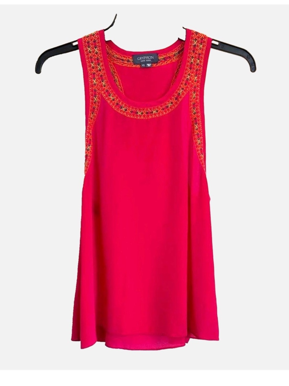 Gryphon New York 100% Silk Embroidered Beaded Tank Top Pink Boho XS